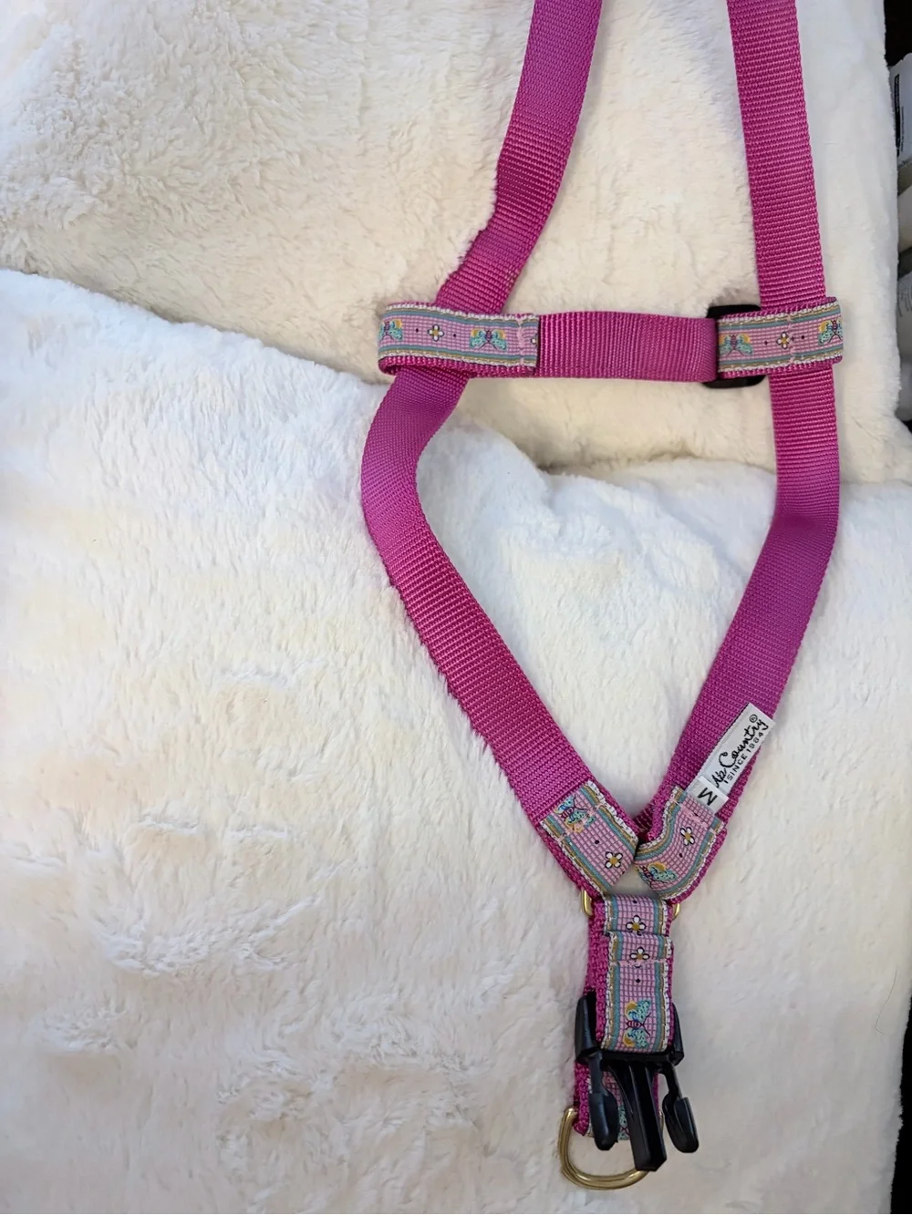 Pink Bistro Tile Dog Harness - Adjustable, size Medium
